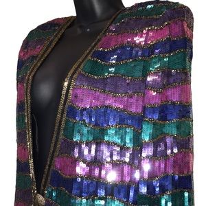 80s JOAN LESLIE STUDIO Vintage Sequins Silk Beaded Blazer~sz M